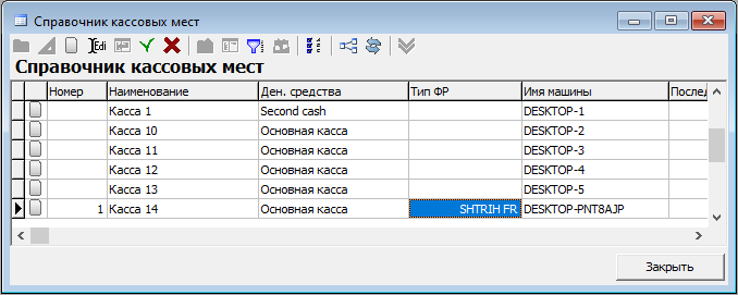 Справочник кассовых мест